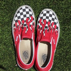 Red Flame/Checkerboard Vans
